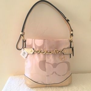 Signature Coach Khaki and Metallic Gold Bag